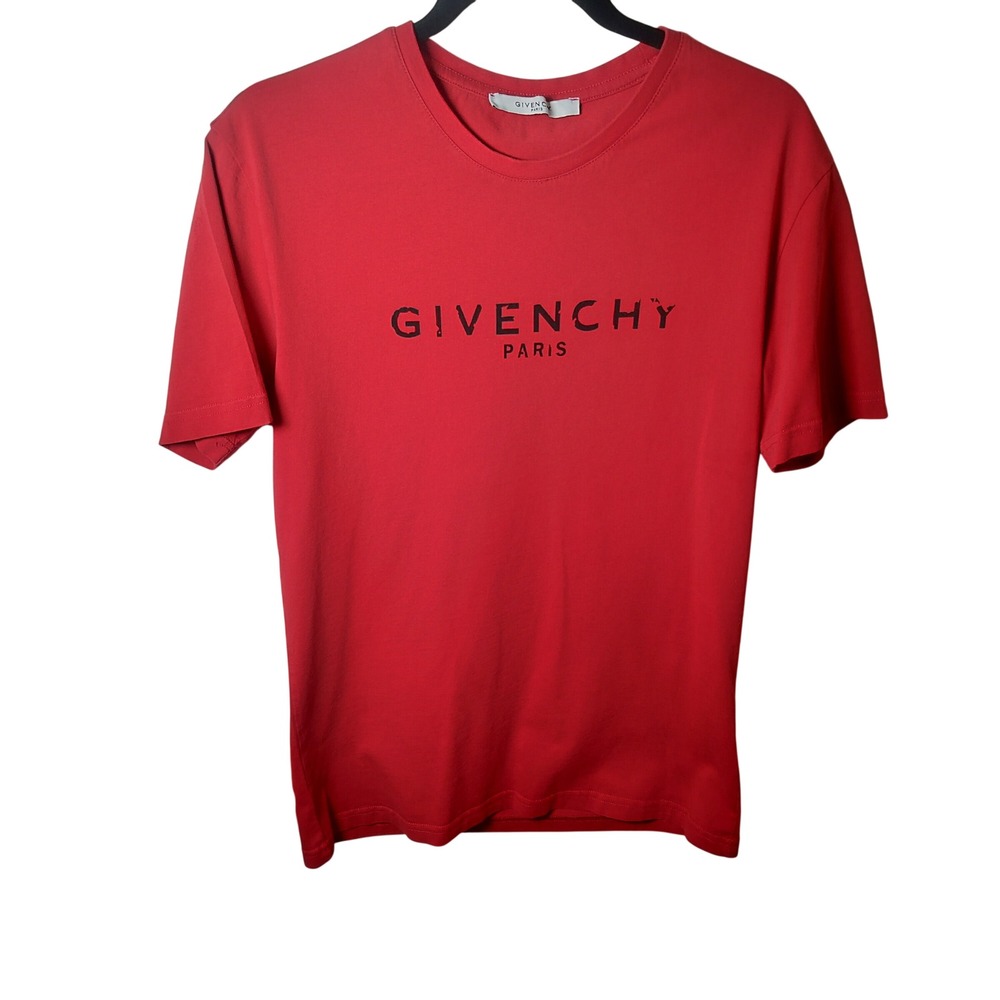 Givenchy Paris Red Logo T-Shirt Mens Large 13S 7331 651 Made in Italy Cotton